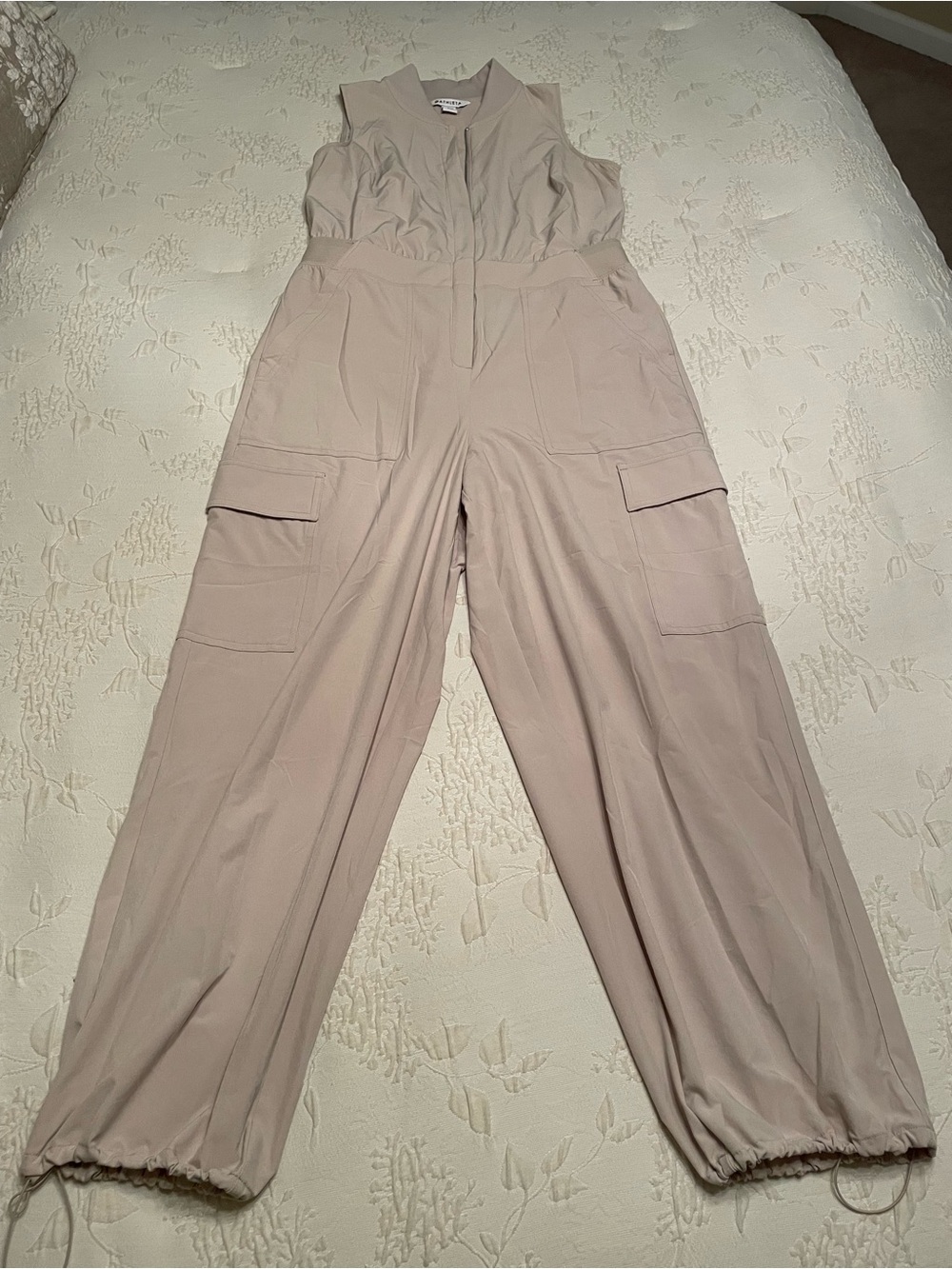 Athleta Sleeveless Cargo Jumpsuit in Light Beige